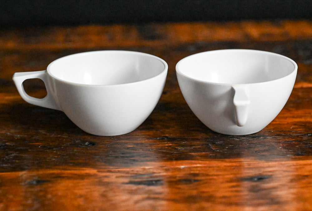 white melmac teacups