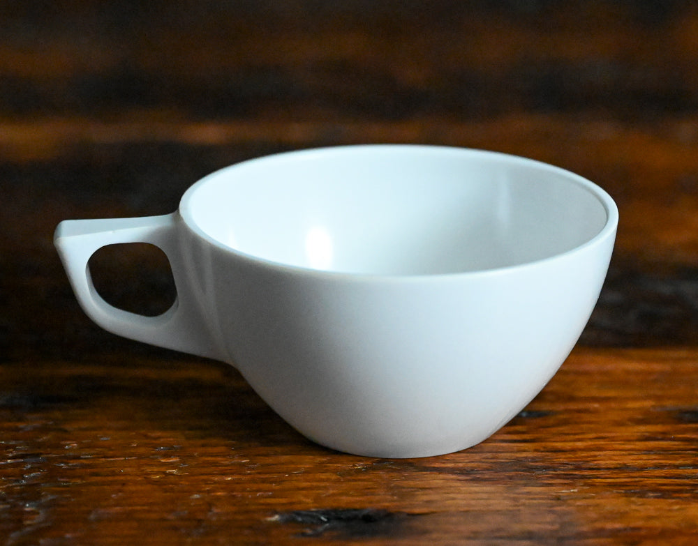 white melmac teacups