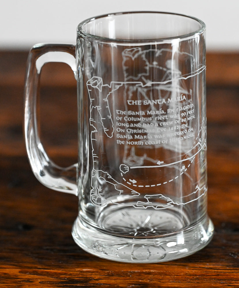 clear glass Santa Maria Long John Silvers Columbus 1992 mug