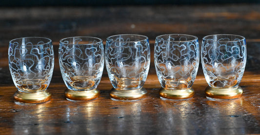gold footed etched small cordial glasses