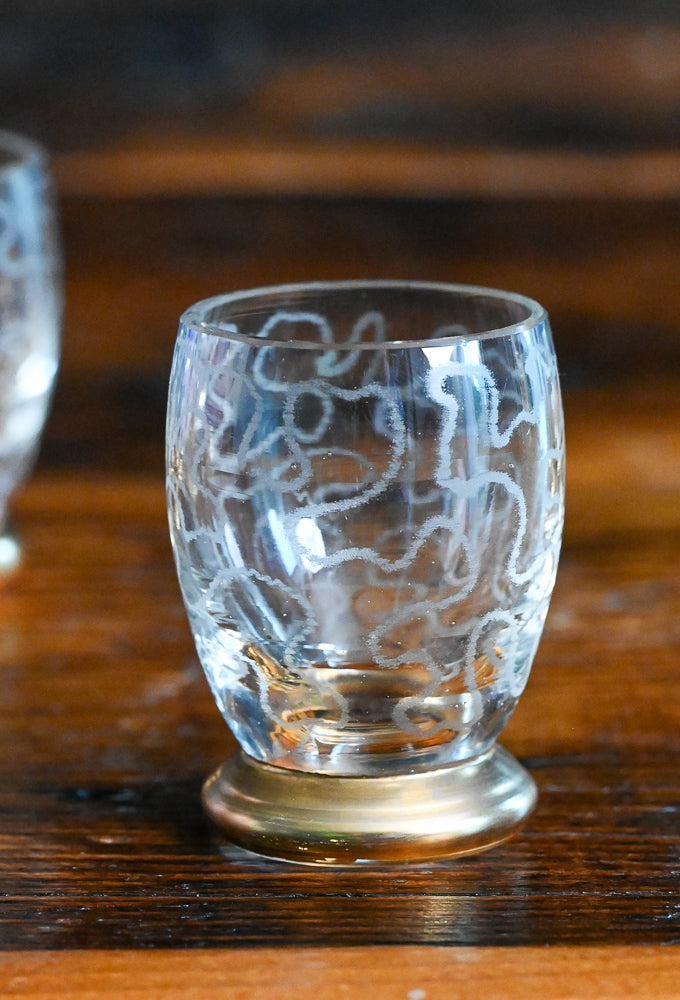 gold footed etched small cordial glasses