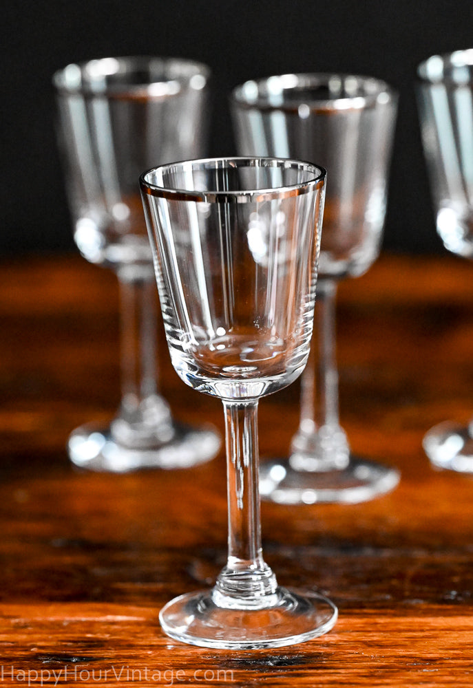 Platinum rim clear cordial glasses