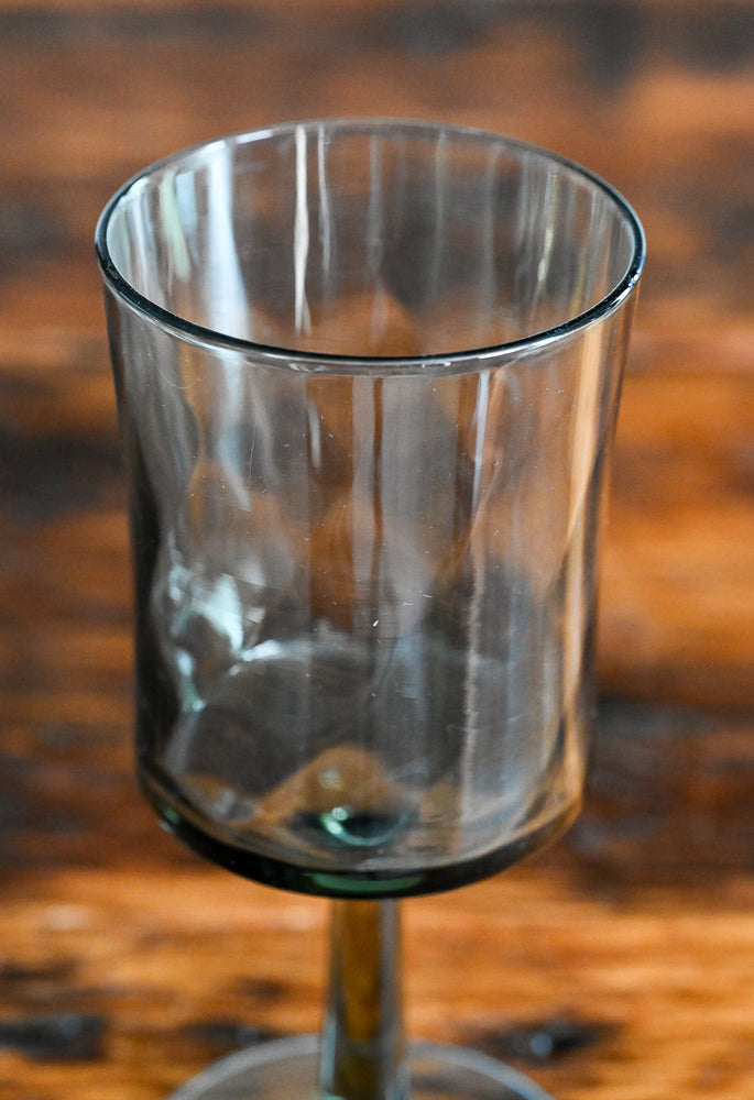 grey stemmed glassware