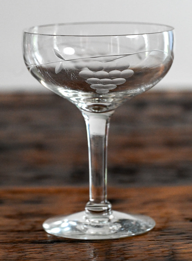 grapes etched coupe glass