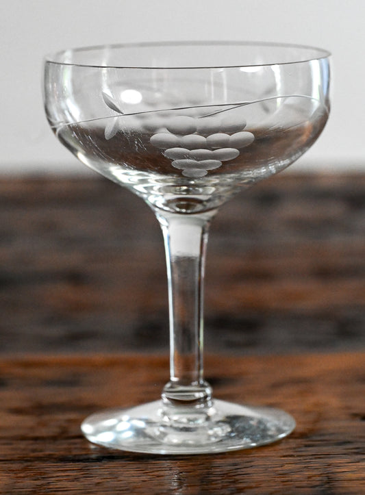 grapes etched coupe glass