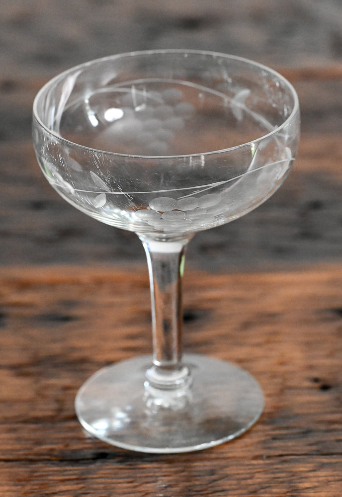 grapes etched coupe glass