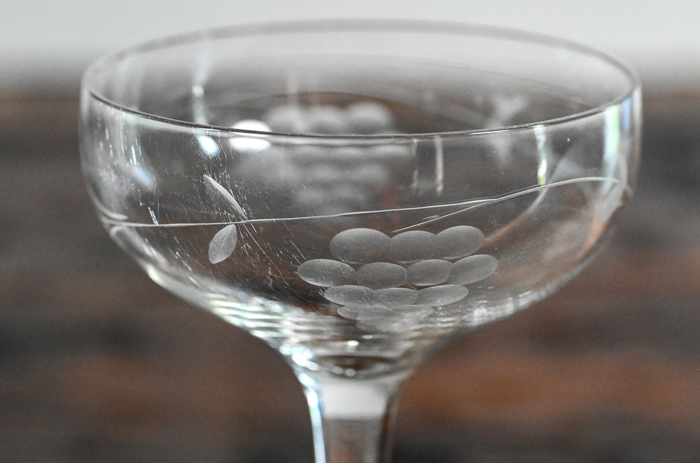 grapes etched coupe glass