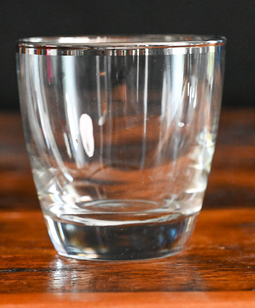 Libbey Crisa rocks glass with silver rim