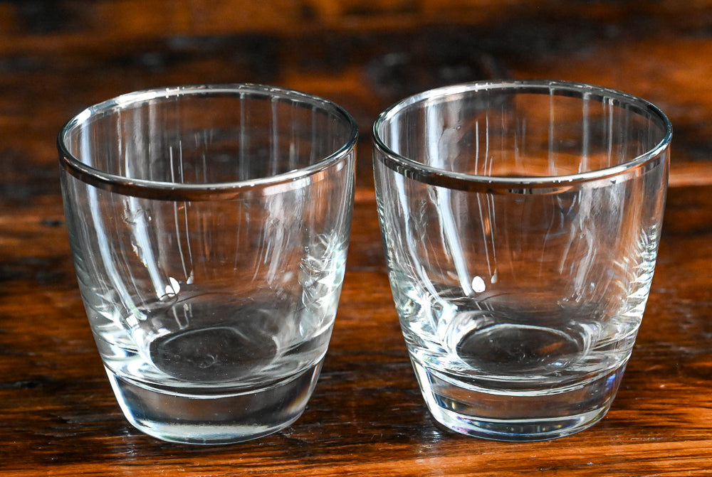 Libbey Crisa rocks glass with silver rim