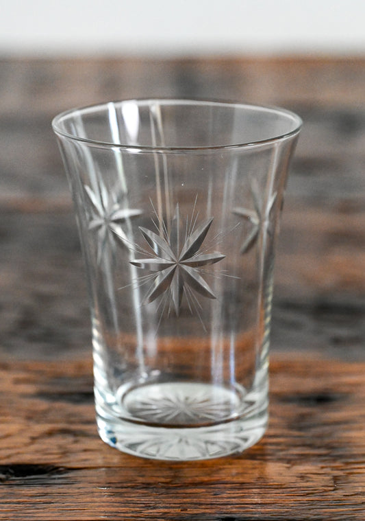 Fostoria glass tumbler with etched stars