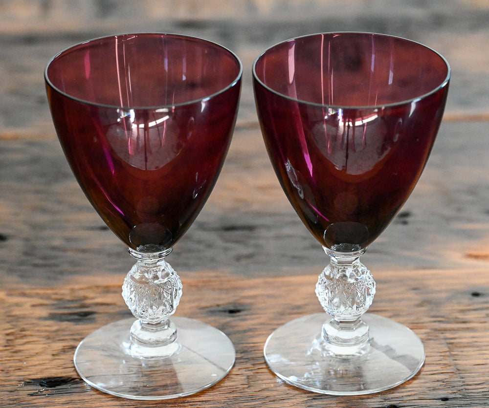 purple glass goblets Cambridge Amethyst with clear bulb stem