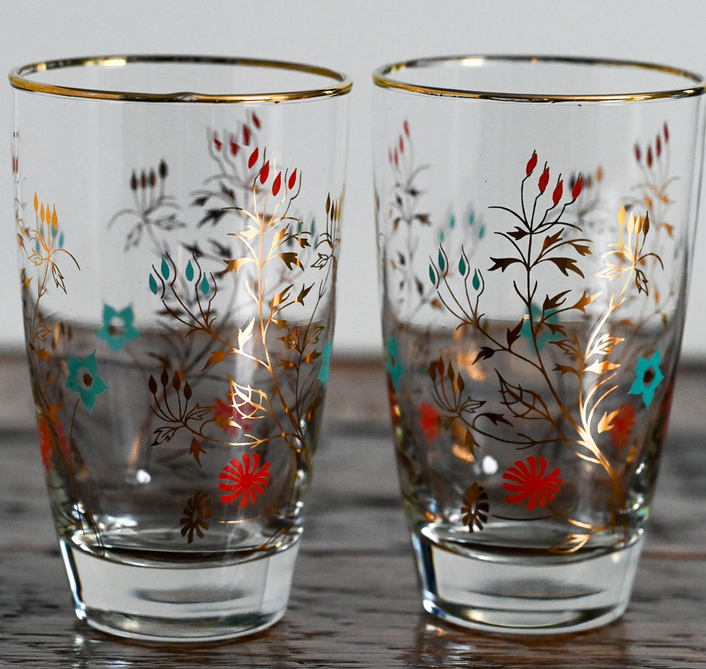 gold, red and blue foliage print Libbey water glasses