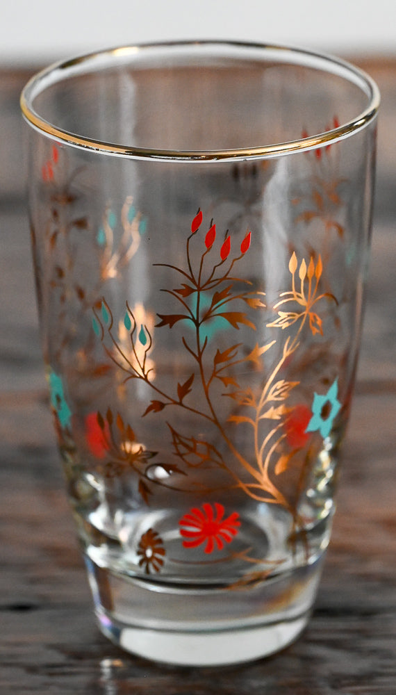 gold, red and blue foliage print Libbey water glasses