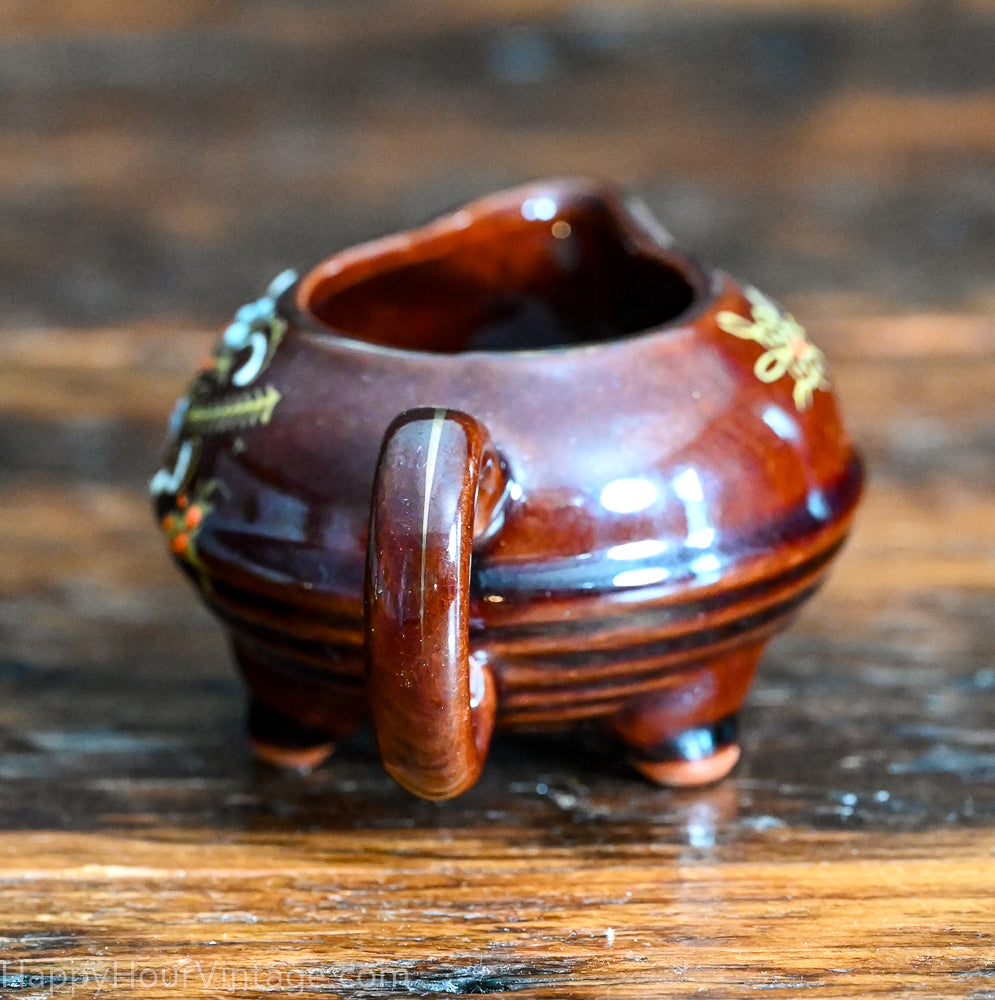 brown Redware sugar and creamer set, handpainted