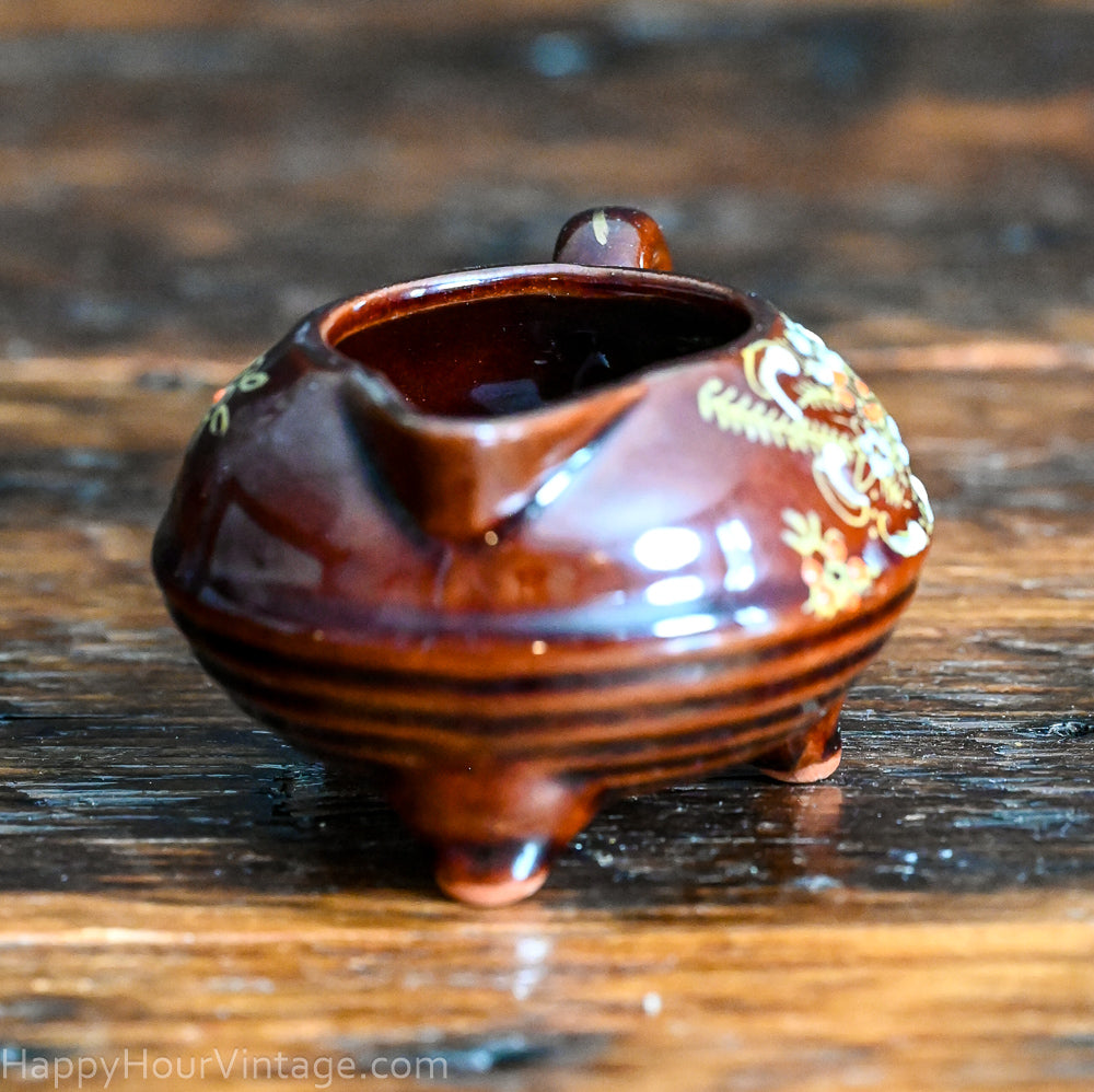 brown Redware sugar and creamer set, handpainted