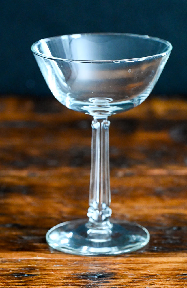 clear square stem MCM champagne coupes