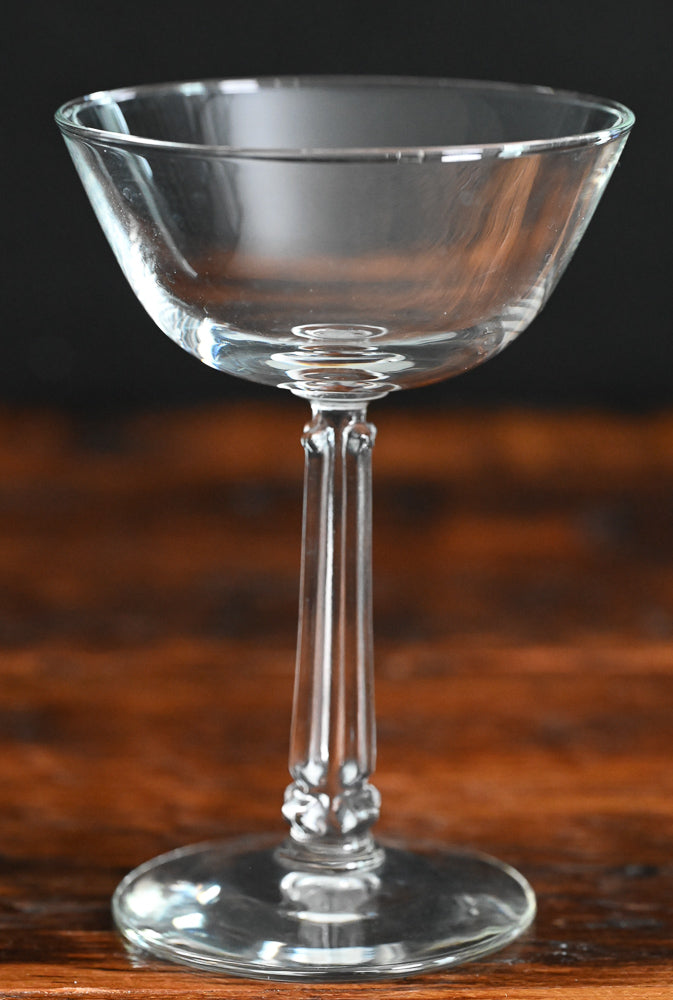 clear square stem MCM champagne coupes