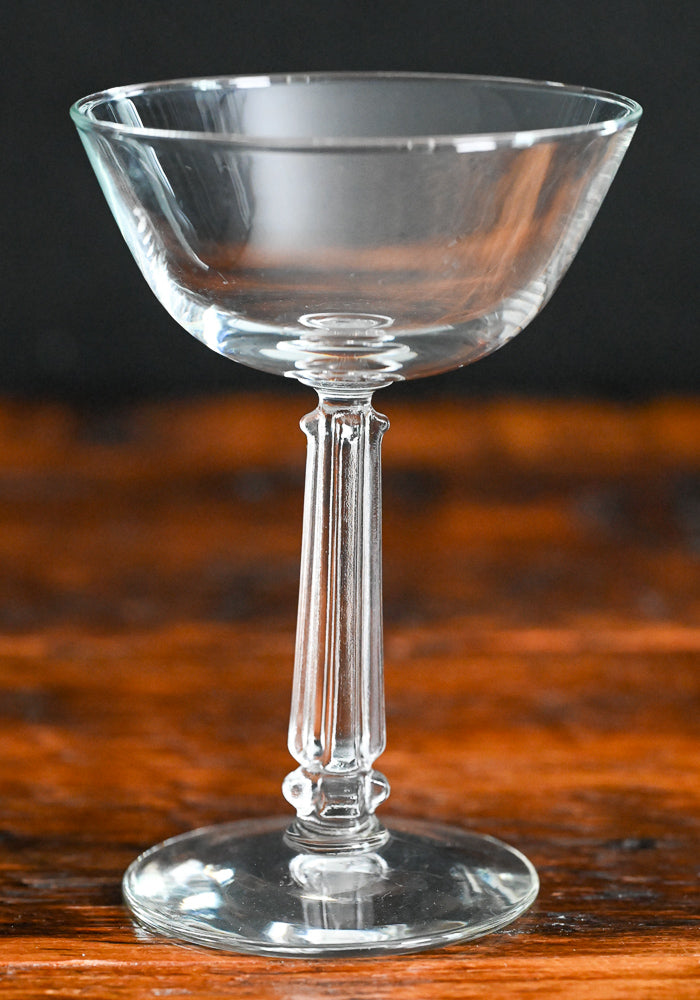 clear square stem MCM champagne coupes