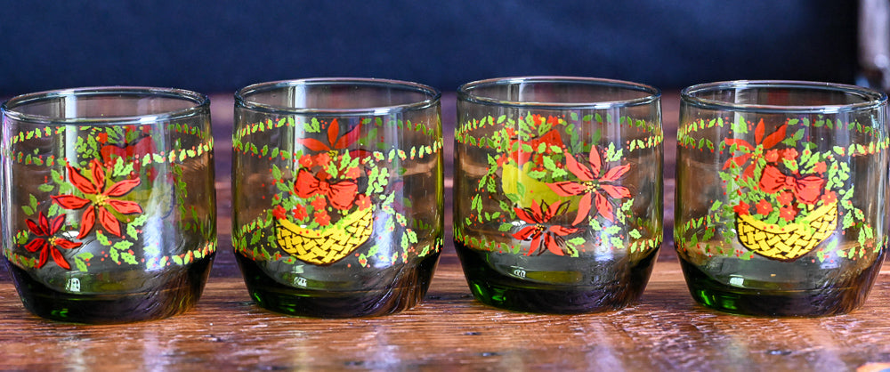 Avocado green poinsettia print rocks glasses
