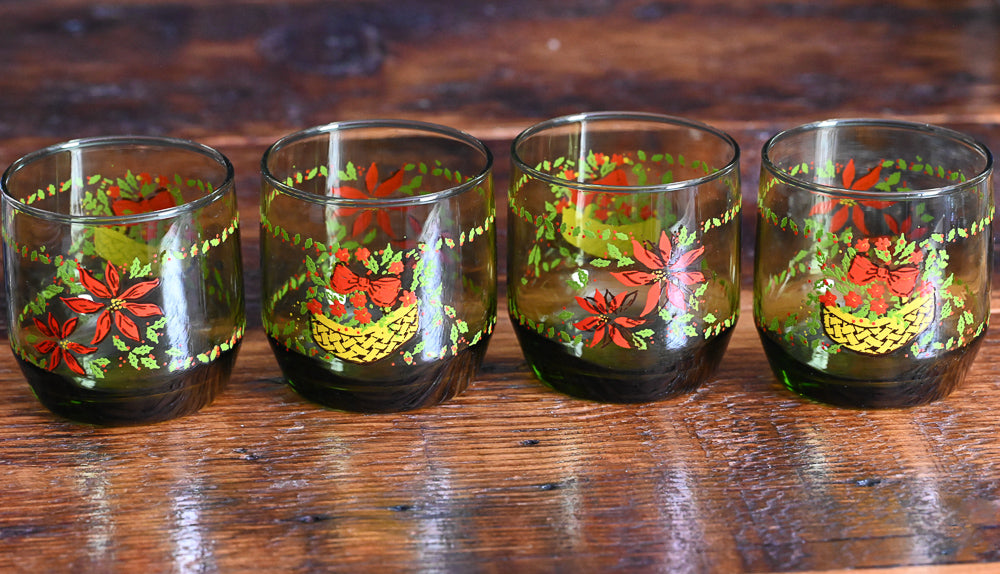 Avocado green poinsettia print rocks glasses