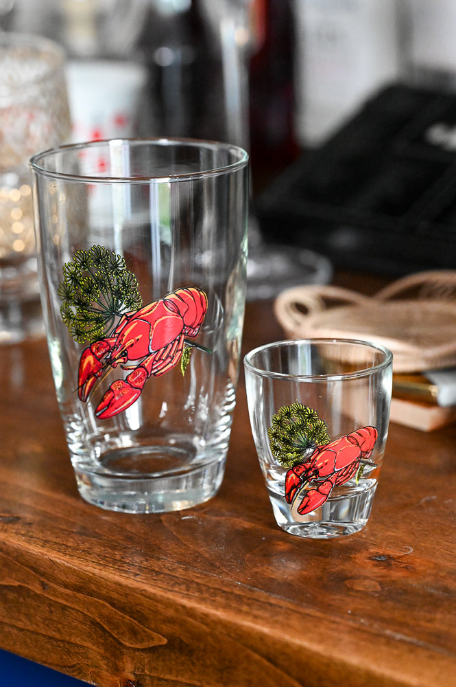 Lobster print tumbler and shot glass