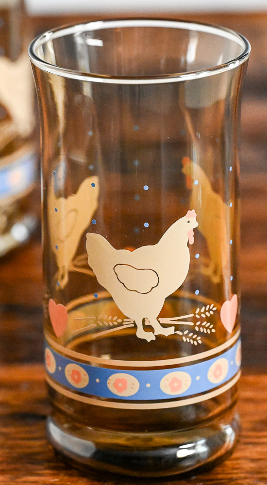 Libbey amber glass highball with chicken pattern