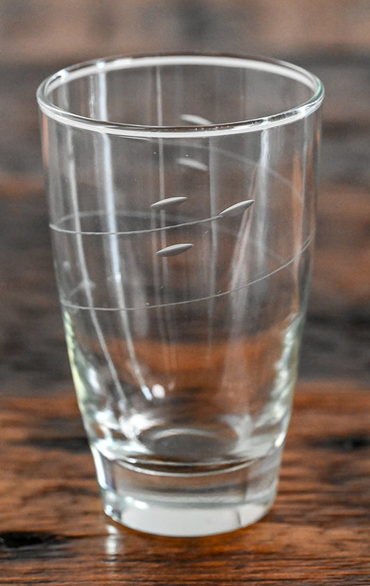 Libbey Interlude etched tumbler on wood table