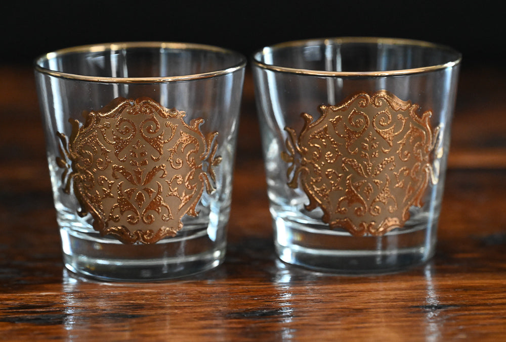 Libbey Opera Gold Medallion Rocks Glass with gold rim