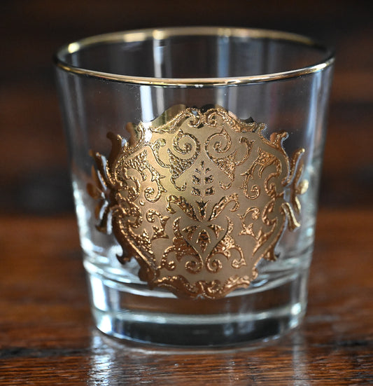 Libbey Opera Gold Medallion Rocks Glass with gold rim
