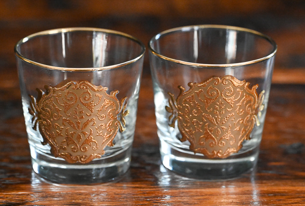 Libbey Opera Gold Medallion Rocks Glass with gold rim