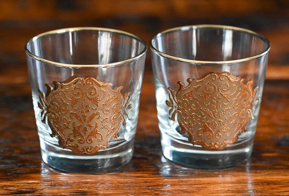 Libbey Opera Gold Medallion Rocks Glass with gold rim