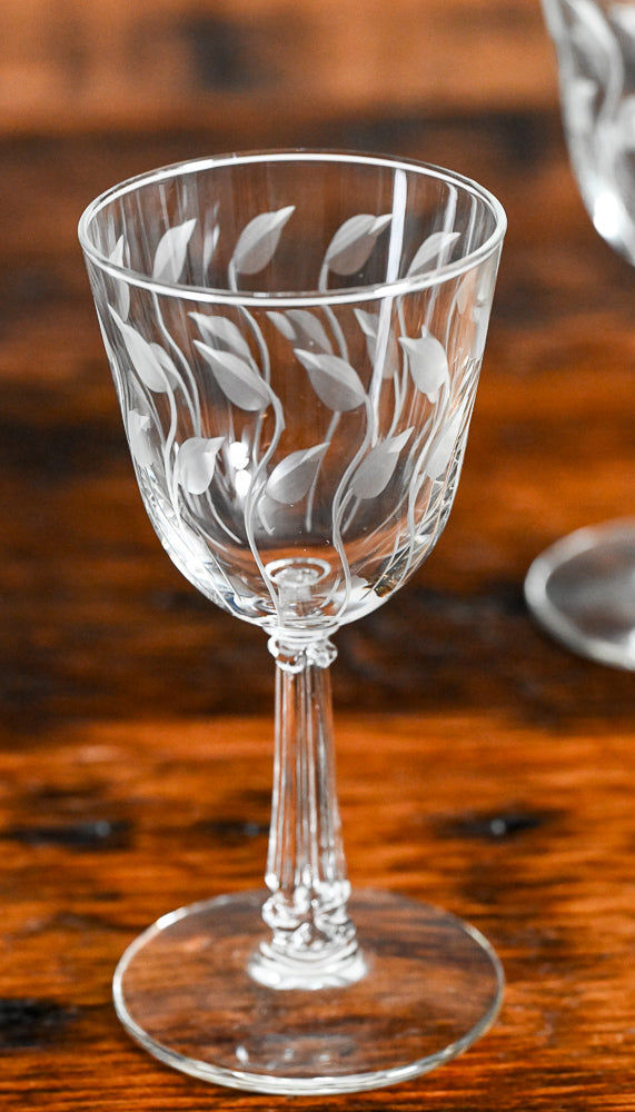 Libbey leaf etched clear wine glasses