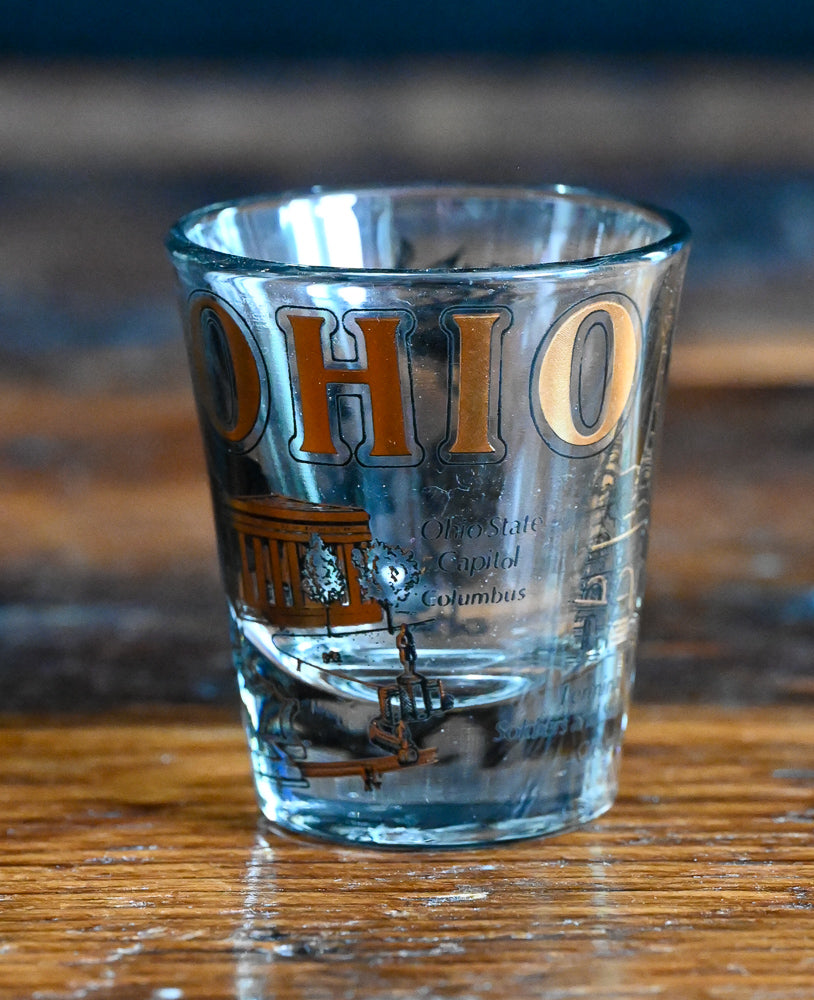 black and gold Ohio souvenir shot glass