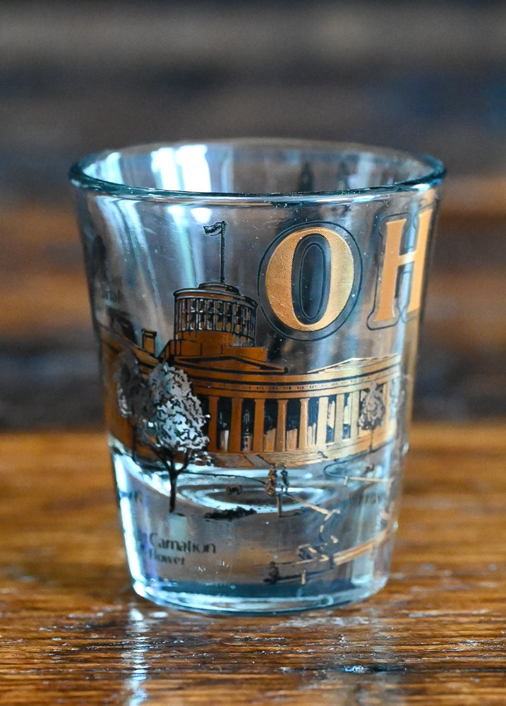 black and gold Ohio souvenir shot glass
