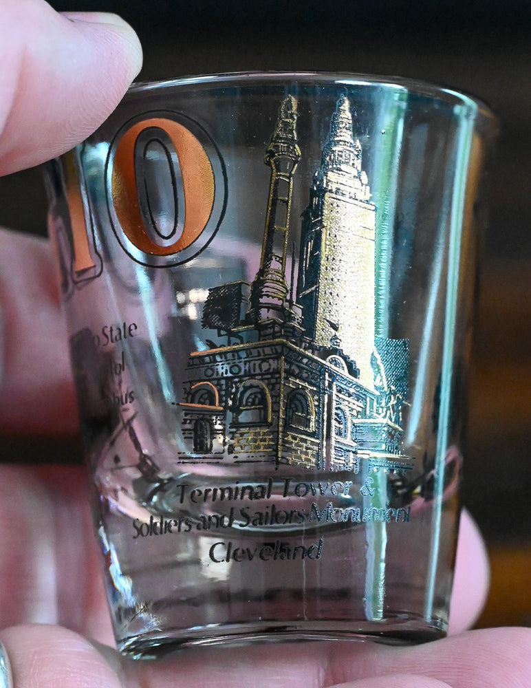 black and gold Ohio souvenir shot glass