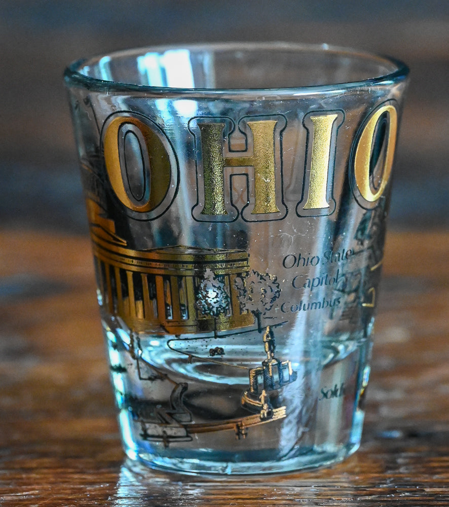 black and gold Ohio souvenir shot glass