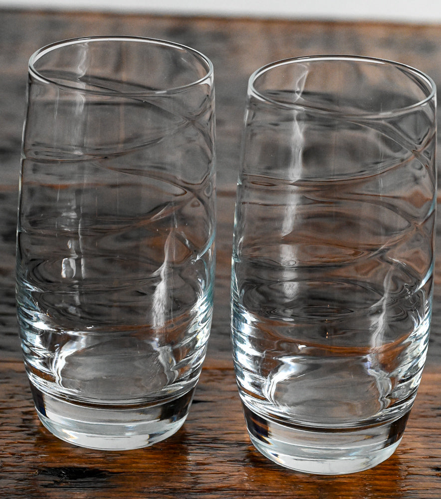 clear water glass with swirls