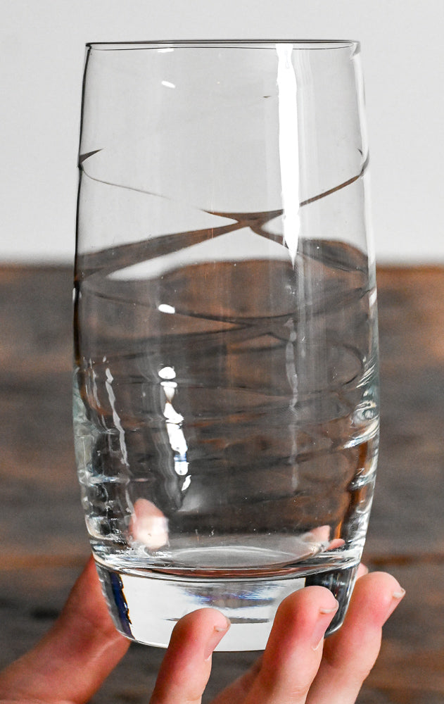 clear water glass with swirls