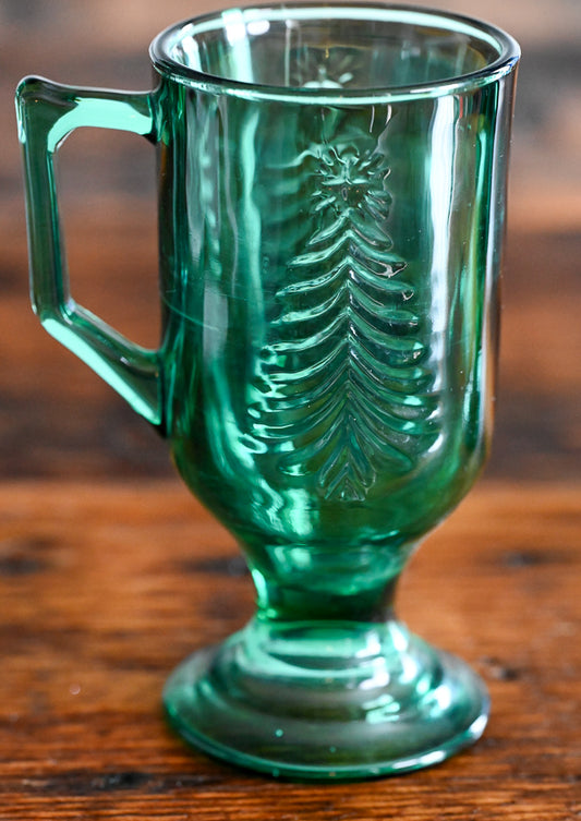 green glass Christmas tree mug