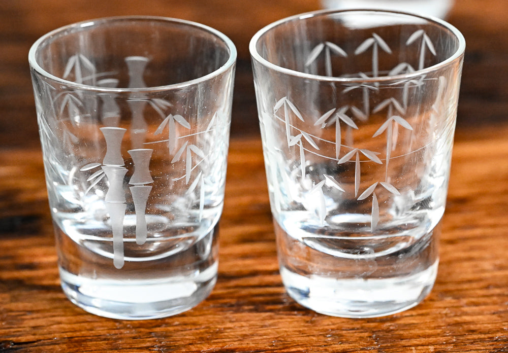 Noritake bamboo etched clear shotglasses