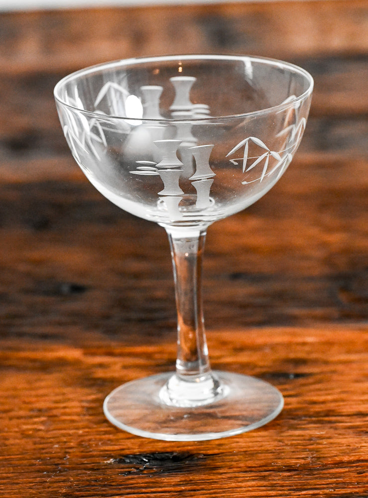 Noritake bamboo etched clear cocktail coupes