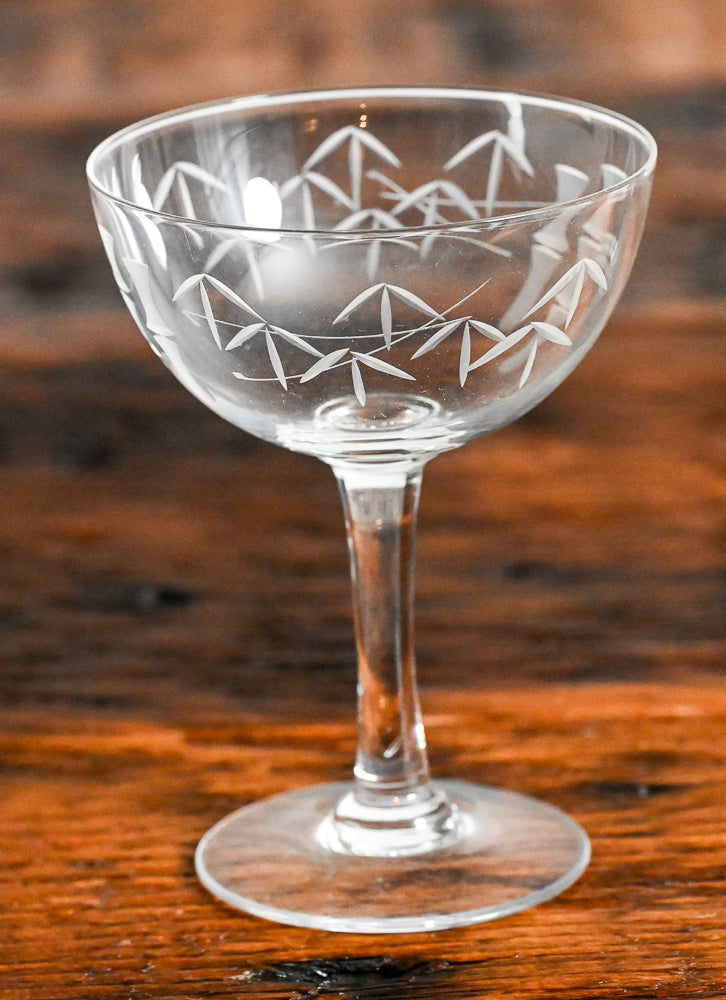 Noritake bamboo etched clear cocktail coupes