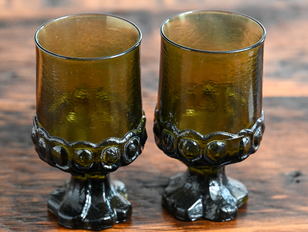 Vintage Tiffin Franciscan Pedestal Goblets Nutmeg Brown Lot store 6Pcs Thumbprint