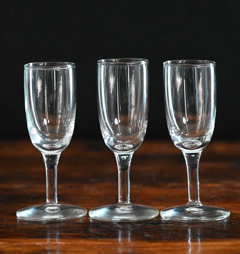 3 clear cordial glasses