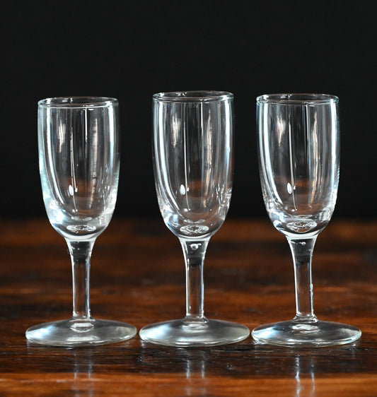 3 clear cordial glasses