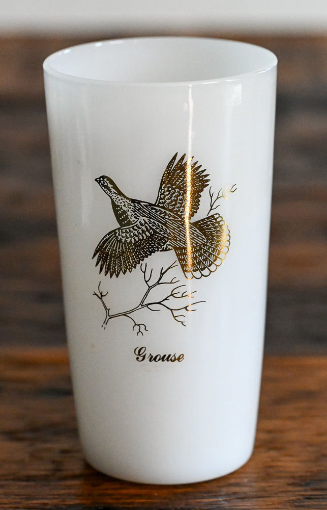 Federal milk glass tumbler with gold grouse