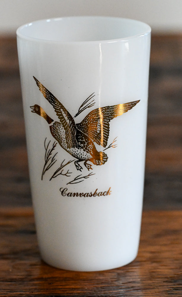Federal milk glass tumbler with gold Canvasback