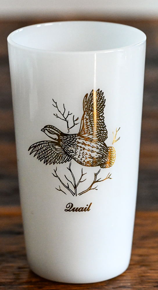 Federal milk glass tumbler with gold quail