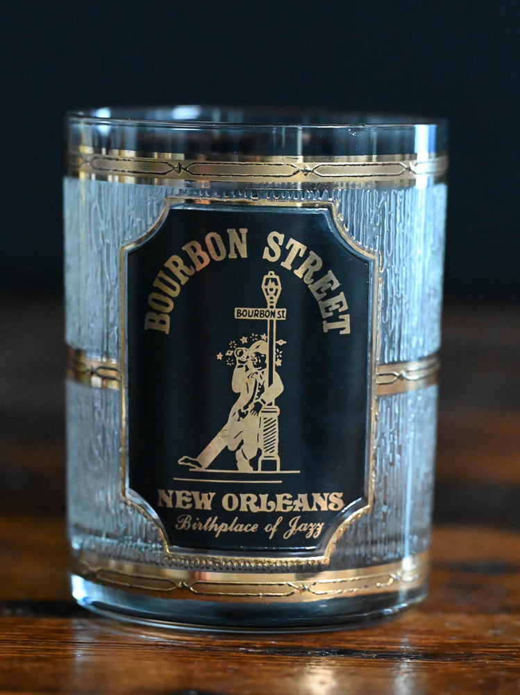 black and gold frosted Culver Bourbon Street Rocks Glass