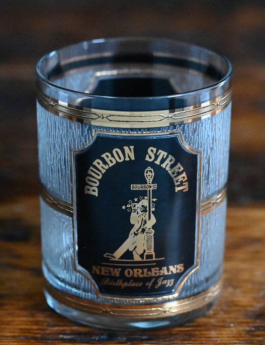 black and gold frosted Culver Bourbon Street Rocks Glass